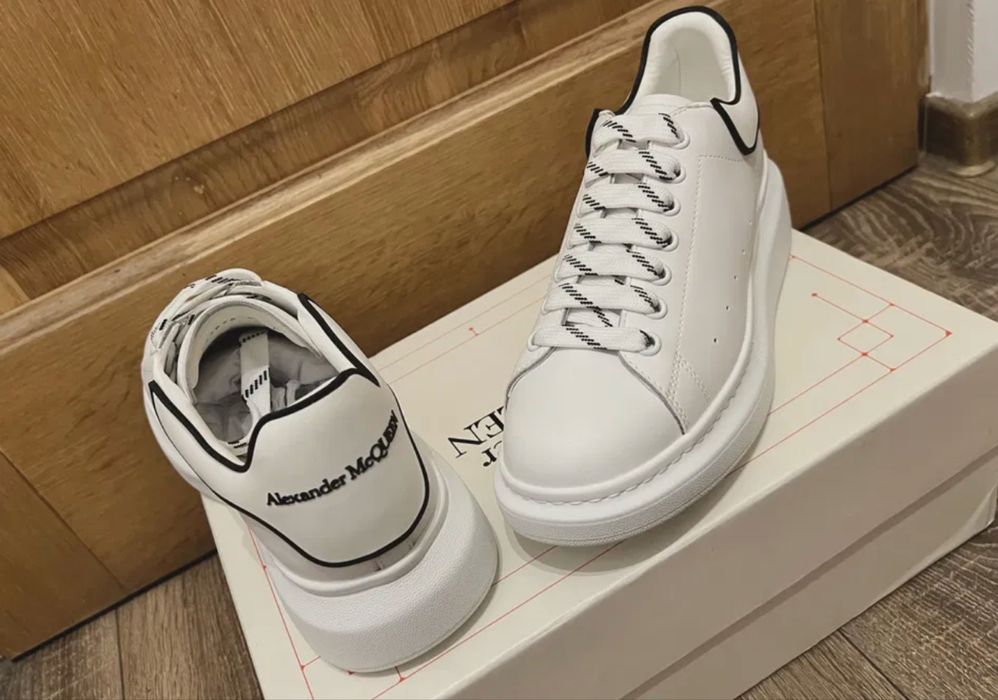 Adidasi Alexander Mcqueen Exposy albi/negri piele naturala