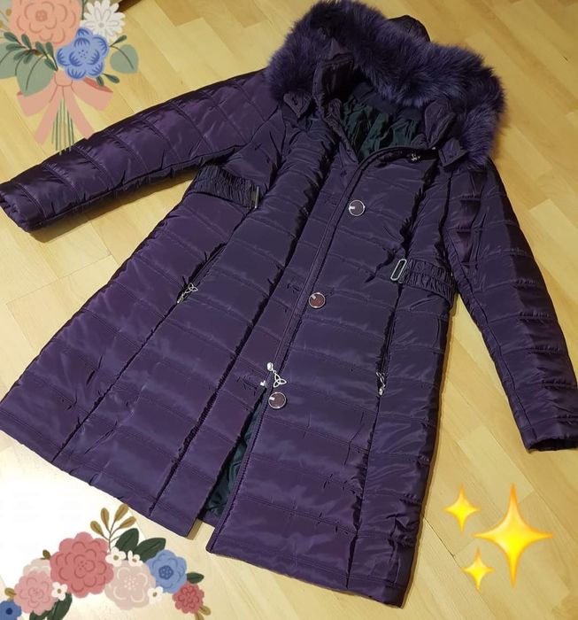 Haina matlasata dama,sezonul rece,material impermeabil,gluga blana nat