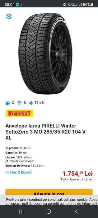 Anvelope iarna Pirelli Winter sottozero 3 285/35 R20 XL 104w