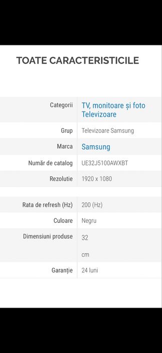 Tv monitor Samsung ue32j5100aw stare perfecta de functionare