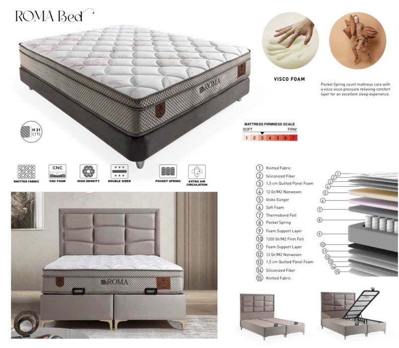 Тапицирана спалня Roma Bed - Venus Soft Brown