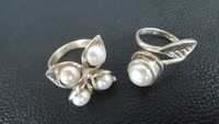 Старинни сребърни изящни интересни пръстени опал и перли