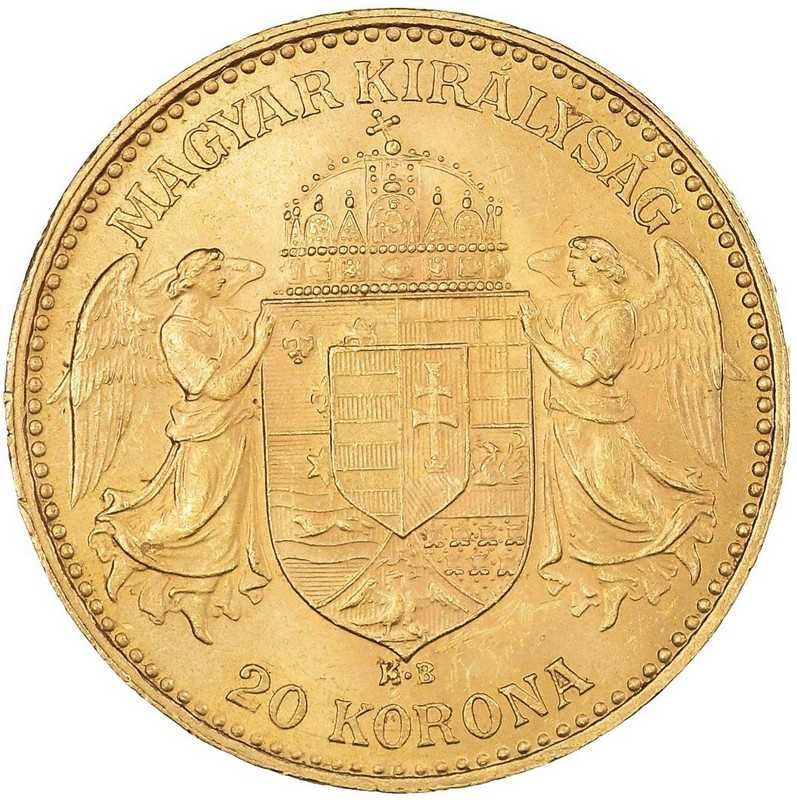 Moneda istorica din Aur - 20 coroane Ungaria Franz Joseph I 6.77 g