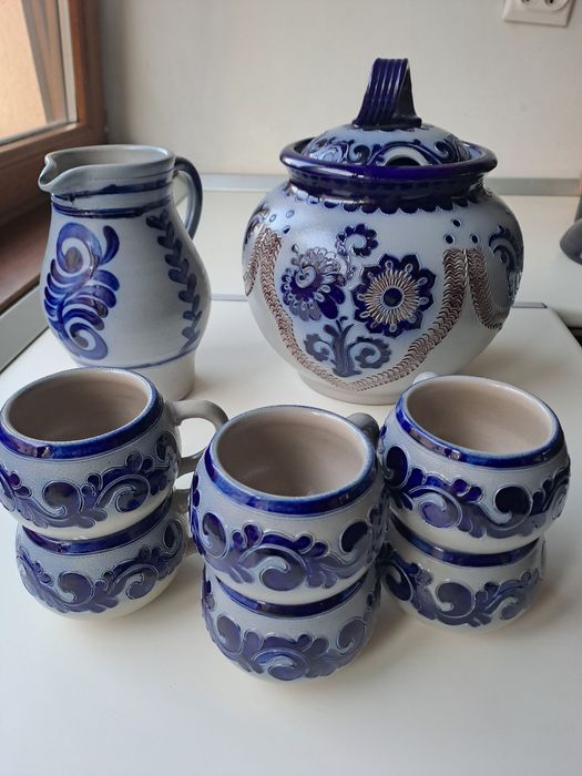 Set de punch vintage, vaza si tava din piatra