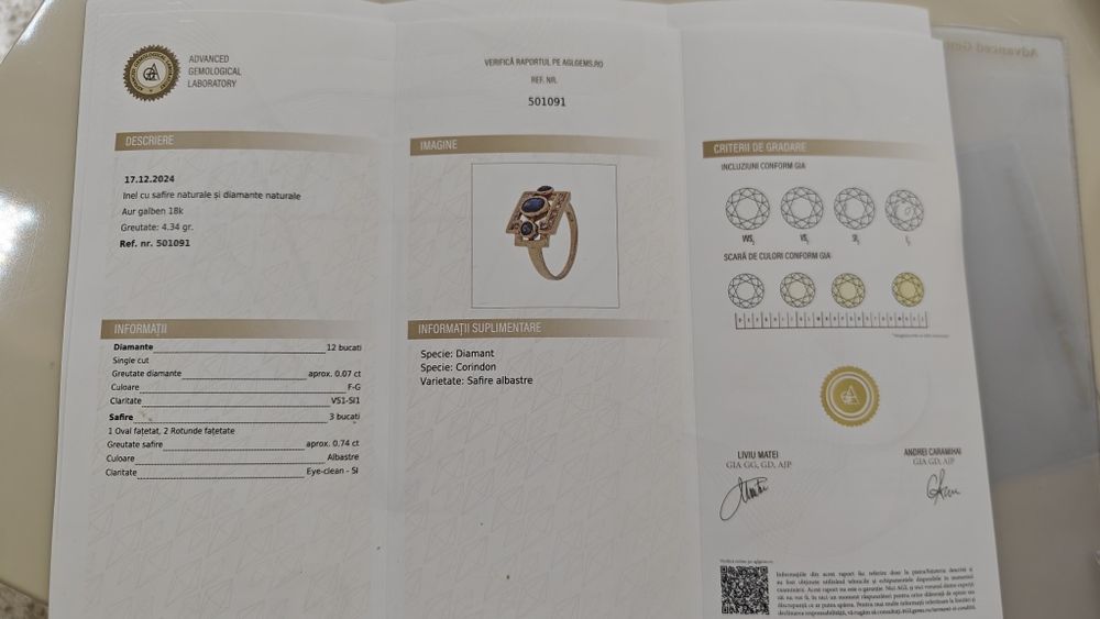 inel vechi aur 18k diamante safire