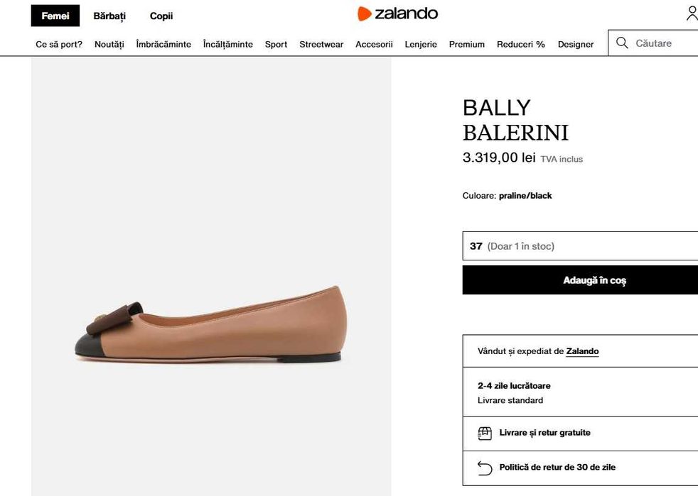 Pantofi slip on balerini de lux BALLY 38 piele naturala superioara