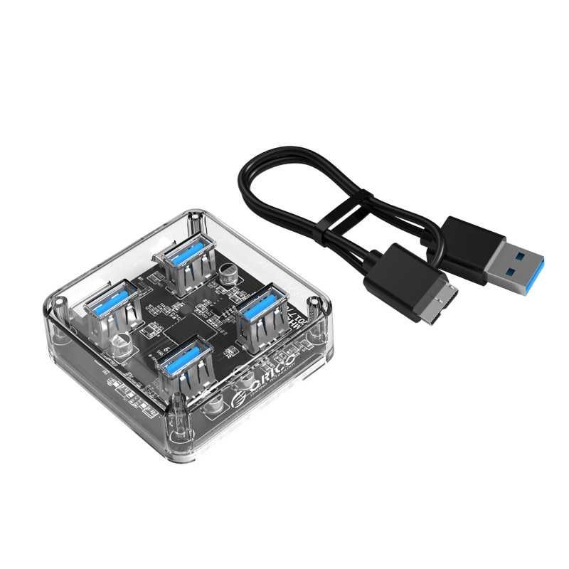 Hub USB 3.0 Orico cu 4 porturi USB 3.0, 100 cm, transparent, PC laptop