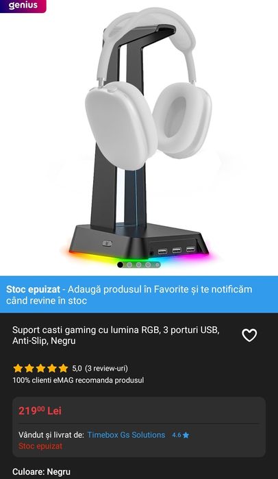 Onikuma ST-2 NOU/Sigilat Suport Casti RGB cu 3 intrari USB si RCA
