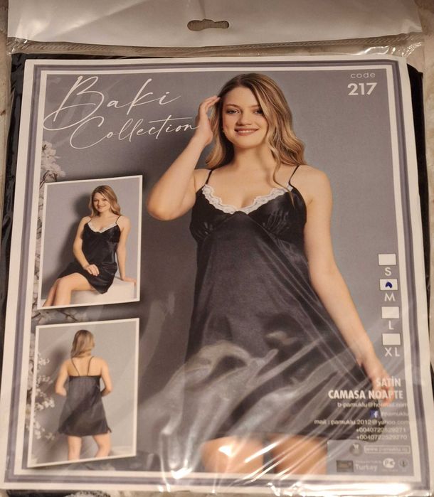 Camasa noapte dama, culoare negru din satin, marimile S si M