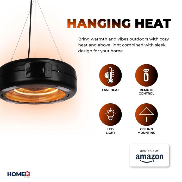 Висящ нагревател за тераса с карбонова тръба и LED осветление