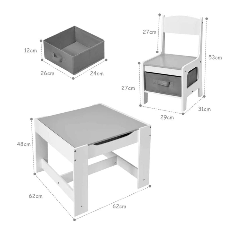 Детска дървена маса - бяла / сива