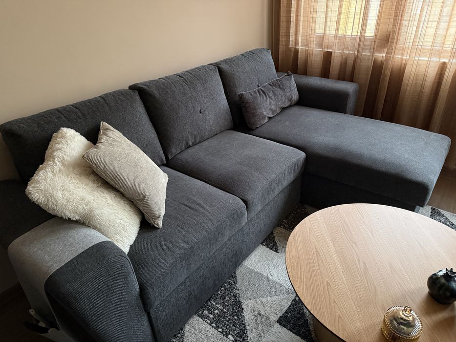 Ъглов разтегателен диван с разширение