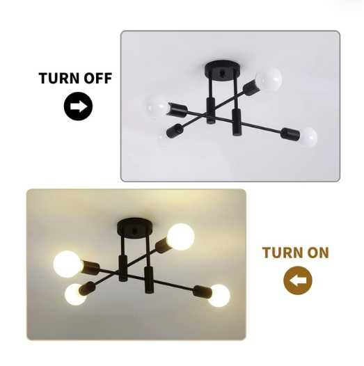 Lustra moderna, industriala, 4 becuri - neagra