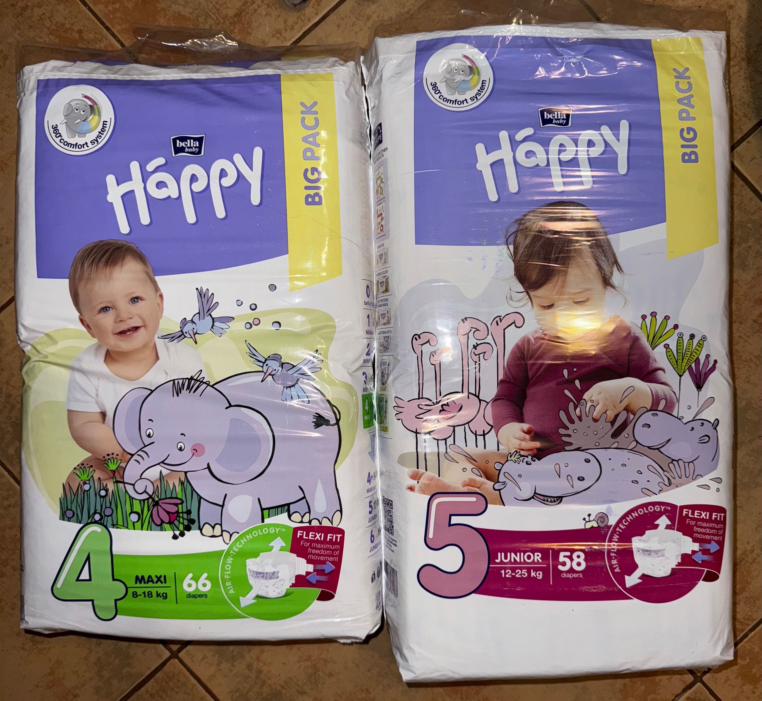 124buc Scutece normale Happy Bella nr. 4 maxi și nr.5 (2 baxuri)