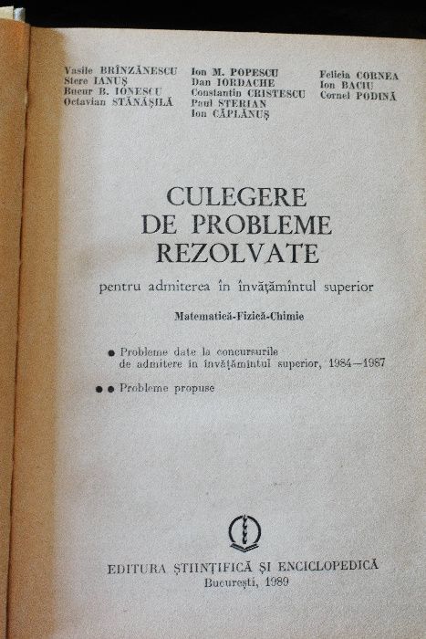 Culegere de problema rezolvate pentru admiterea în învăţământul superi