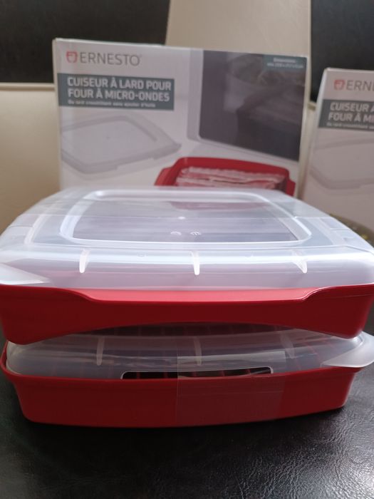 2 vase de gătit bacon, pentru cuptorul cu microunde