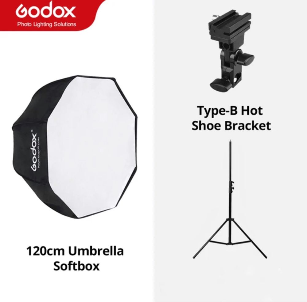 Софтбокс. Октагон. Godox 120см. Светкавица. Стойка. Камера