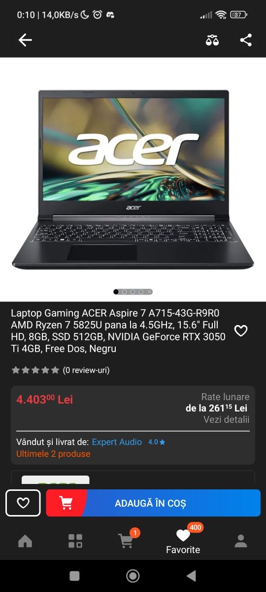 Vând laptop gaming acer aspire 7