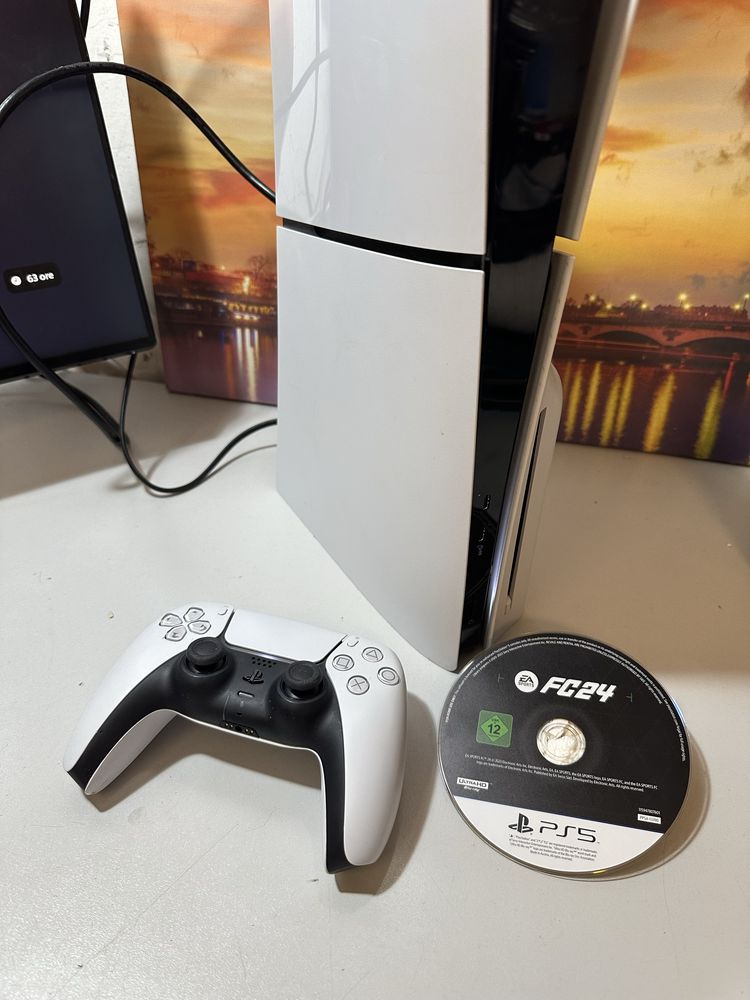 Consola jocuri PS5 Slim disk 1TB + maneta model nou+Fifa 24 joc gaming