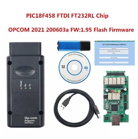 Interfata diagnoza OPEL OPCOM 2021 200603a ChipPIC18F458 FT232RL V1.95