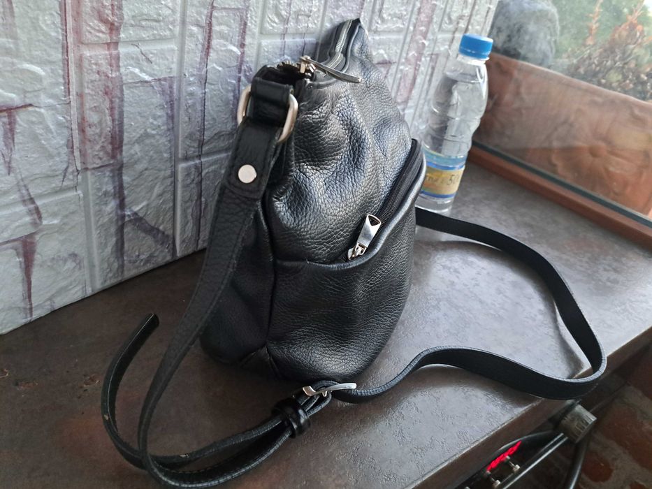 дамска чанта,малка черна кожена торба-естествена кожа