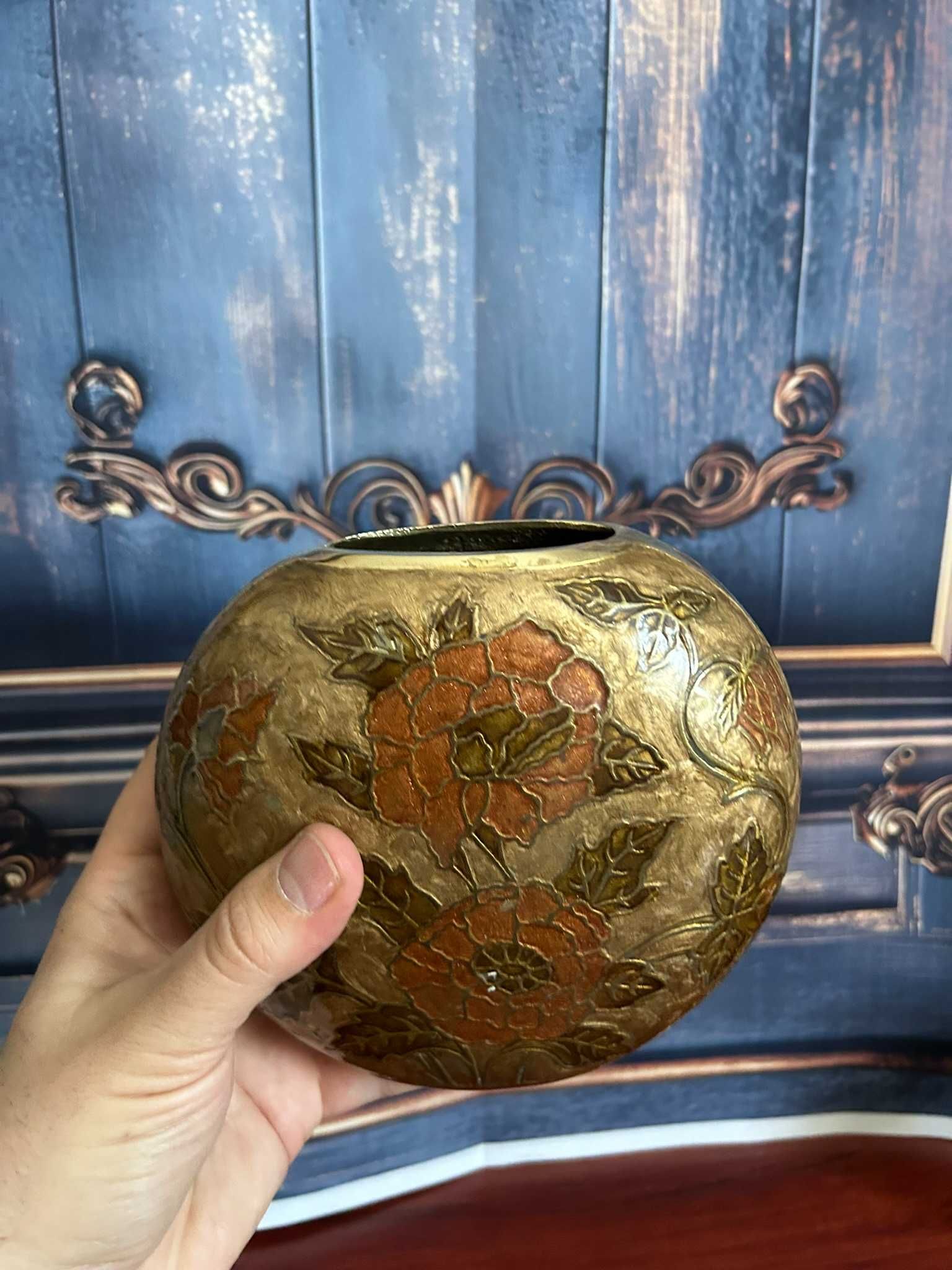 DN701 vaza cloisonne alama 740g 14cm h si ~15 cm latime superba