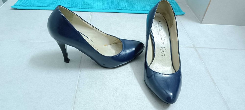 Pantofi dama cu toc,35, 2 perechi, negru si bleumarin