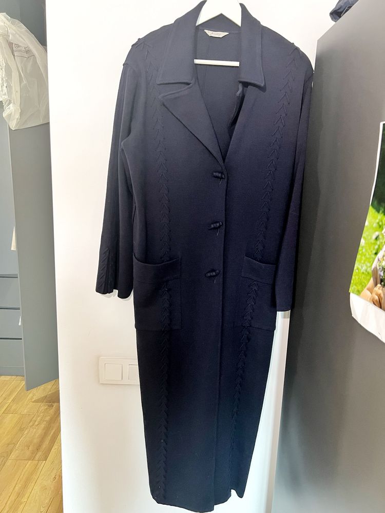 Кардиган-пальто Турция 50 52 размер женский синий длинный трикотажный