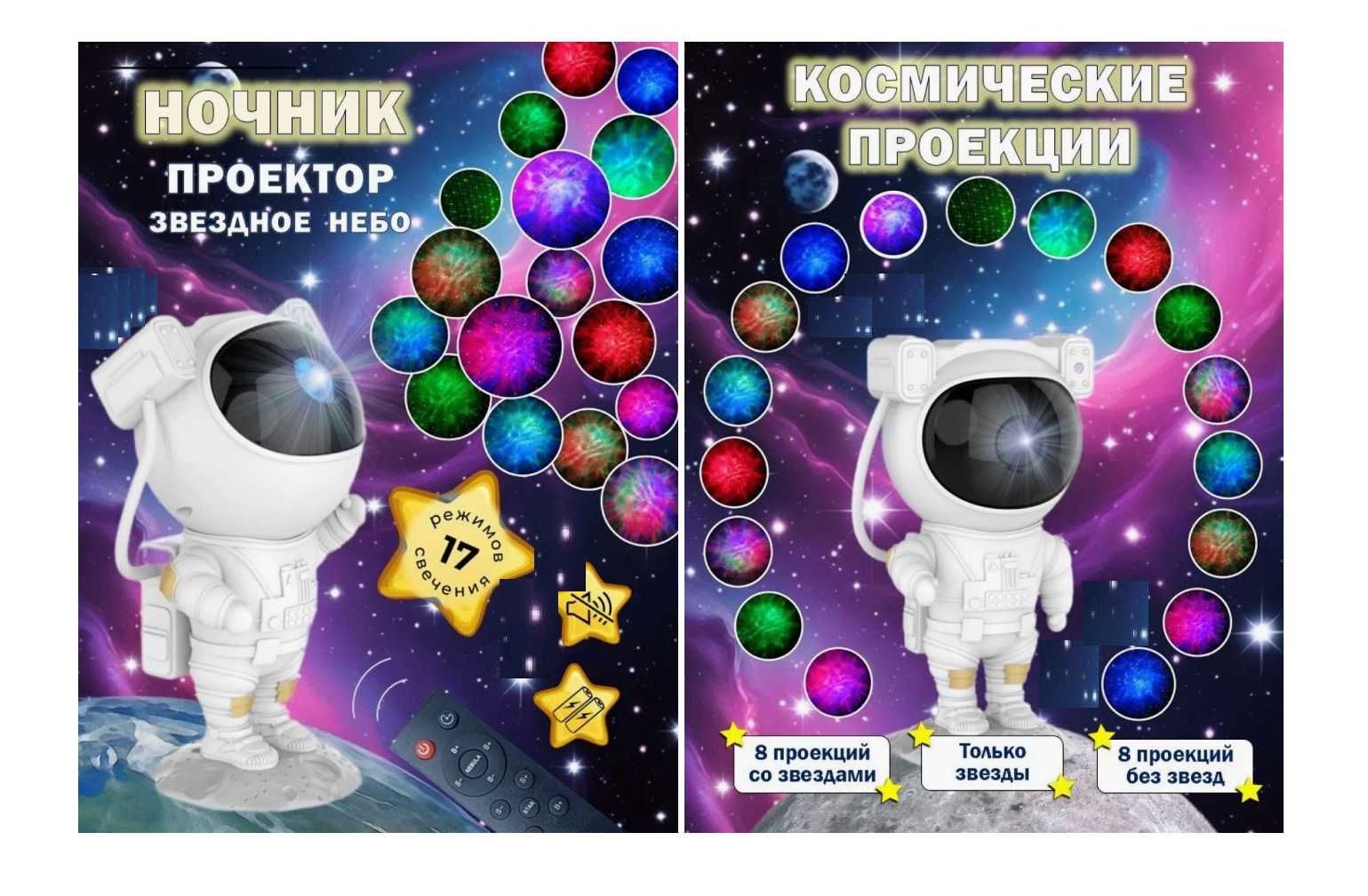 Проектор звездного неба Космонавт с пультом 8 режимов подсветки