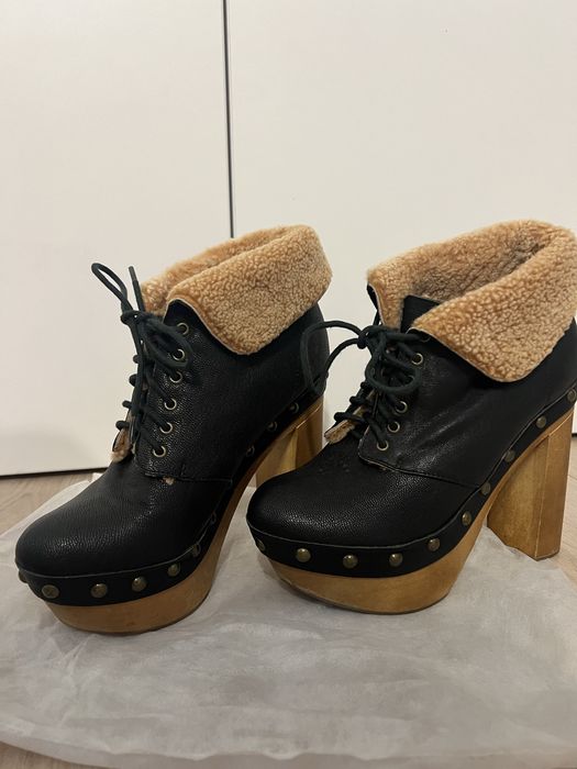 Ghete vintage piele si blana Jeffrey Campbell Woodies