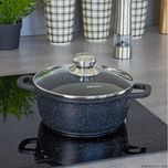 Cratita din aluminiu turnat, cu strat marmorat, cu capac din sticla,