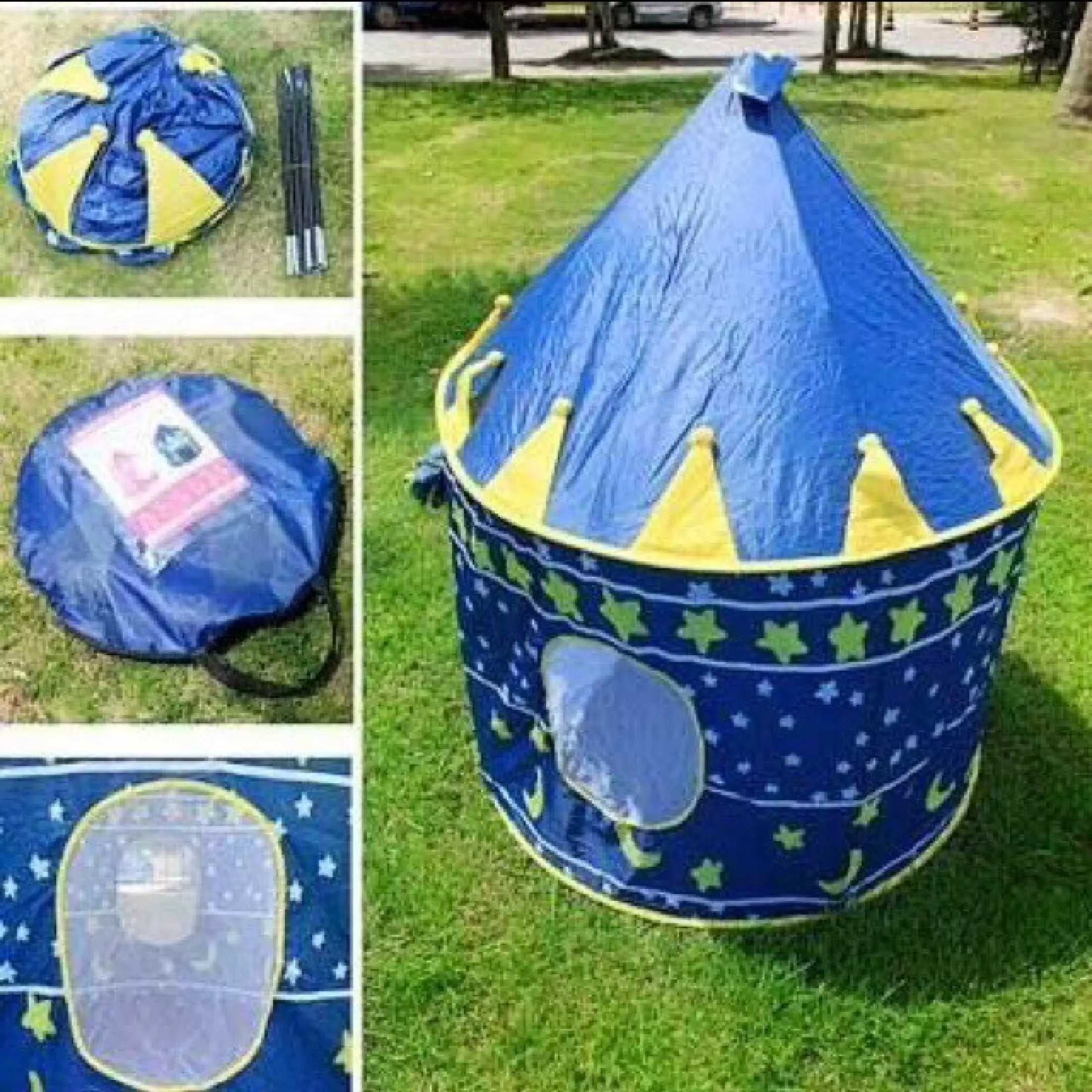 Детска преносима палатка замък за игра - къщичка синя 135х105 см
