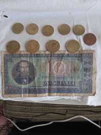 Vând bacnota 100lei si monede italiene