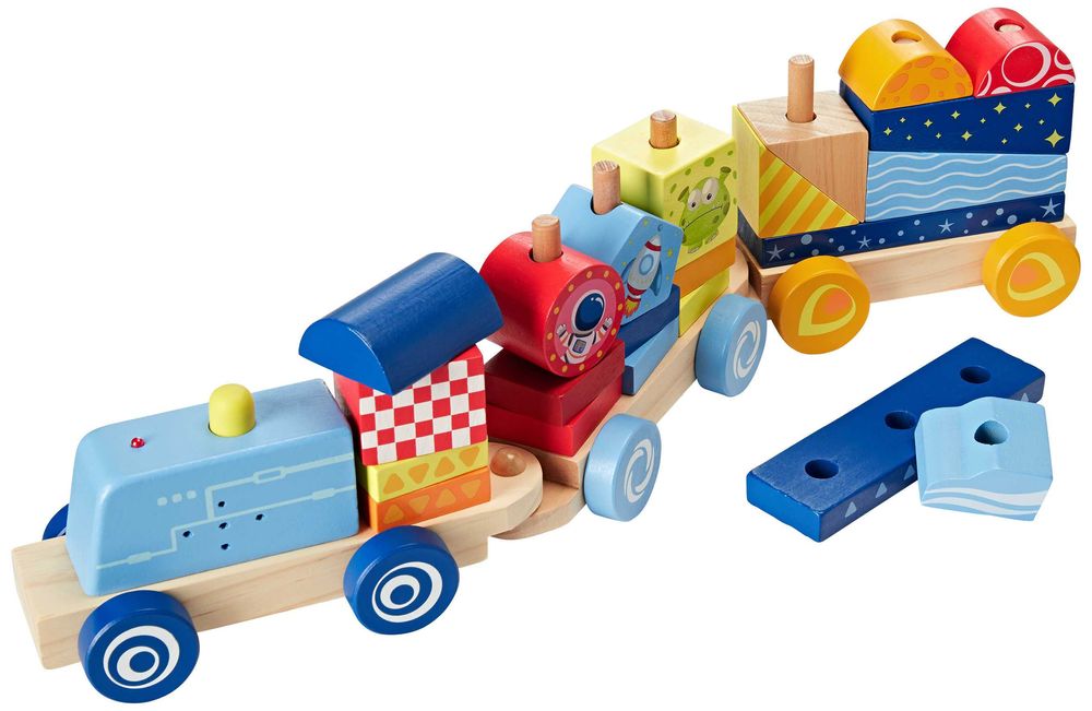 НОВИ! Дървен голям дидактически влак 57см със звук и светлина