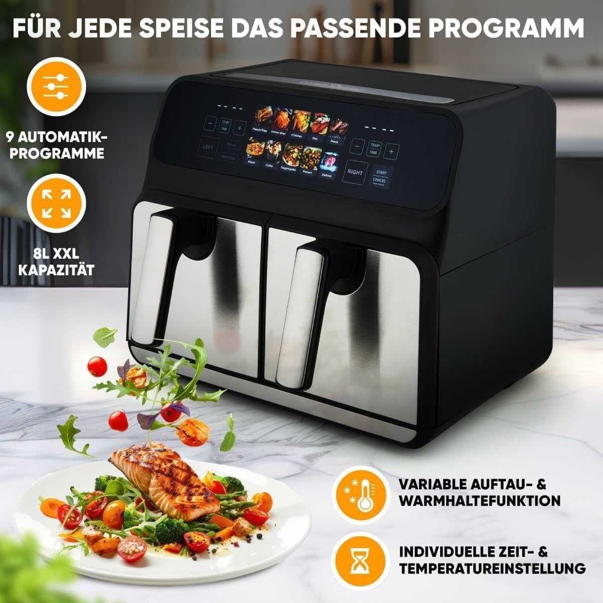 Двузонов фритюрник с горещ въздух ProfiCook 8L 2200W Еър фрайър