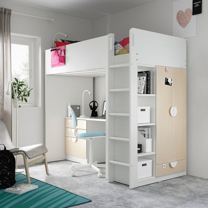 Pat supraetajat cu birou și dulap ROZ IKEA