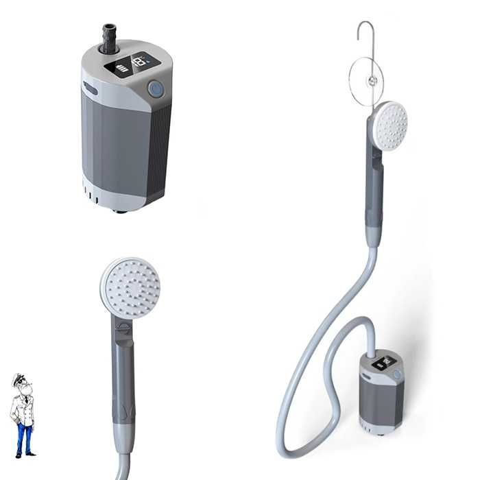 Преносим душ на 12V с дисплей, Портативен душ с USB, 5V