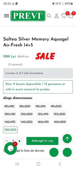 Pat, Saltea Previ, Somiera metalica fără picioare  180 X 200