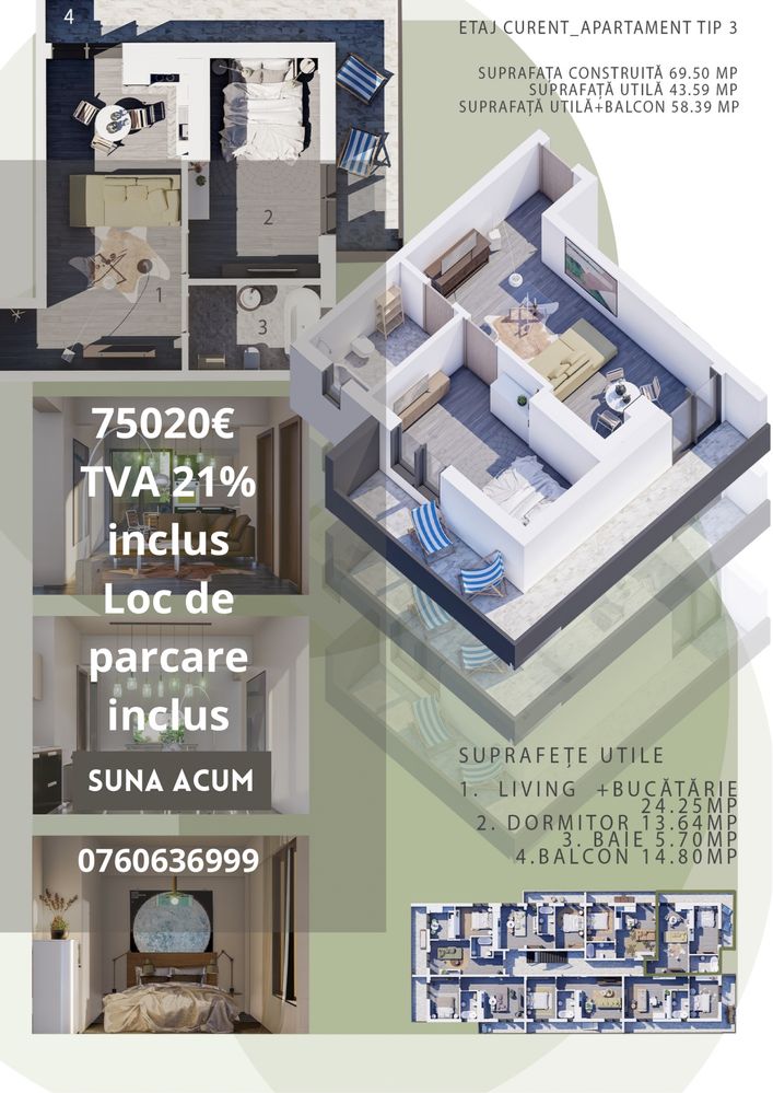 Apartament 2 Camere Propietar TVA si Loc De Parcare Inclus