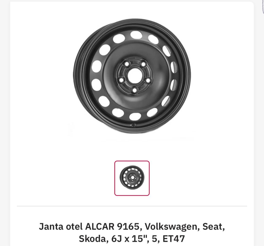 Janta otel ALCAR 9165, Volkswagen, Seat, Skoda, 6J x 15", 5, ET47