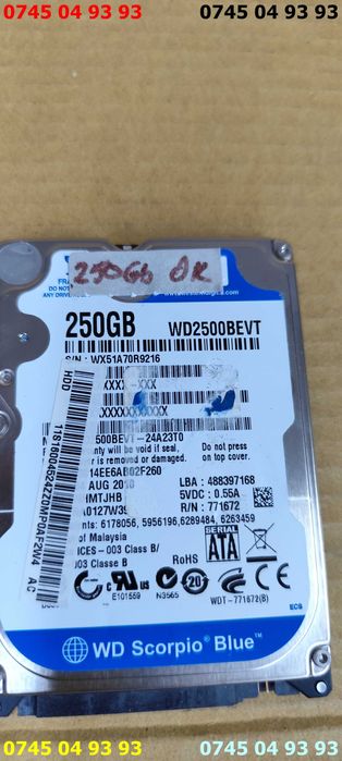 hdd hard disc 250Gb SATA laptop testate SANTINEL 100% fara baduri