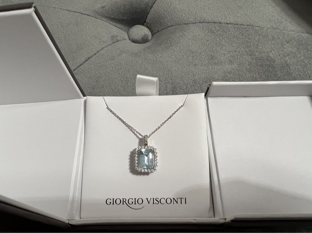 Colier aur alb diamante si aquamarine Giorgio Visconti