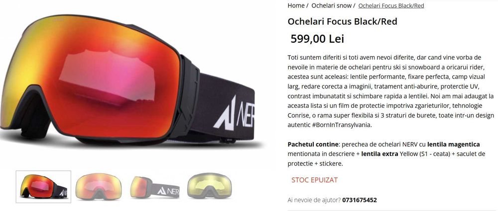 Vand ochelari Ski/Snowboard NERV Focus Black/Red cu lentila magnetica