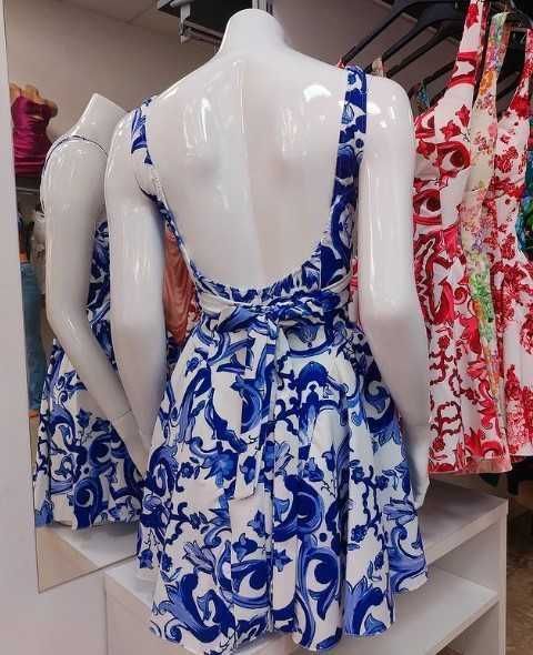 Rochie din matase imprimata tip portelan italienesc, S,nou cu etichetă