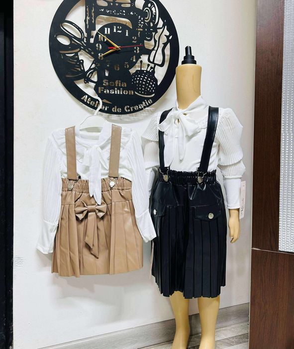 Set fetita sarafan și camasuta bluza vârsta 4 5 6 7 ani maro negru8-11