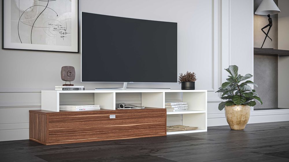 Mobilă TV modernă alb cu lemn – design minimalist