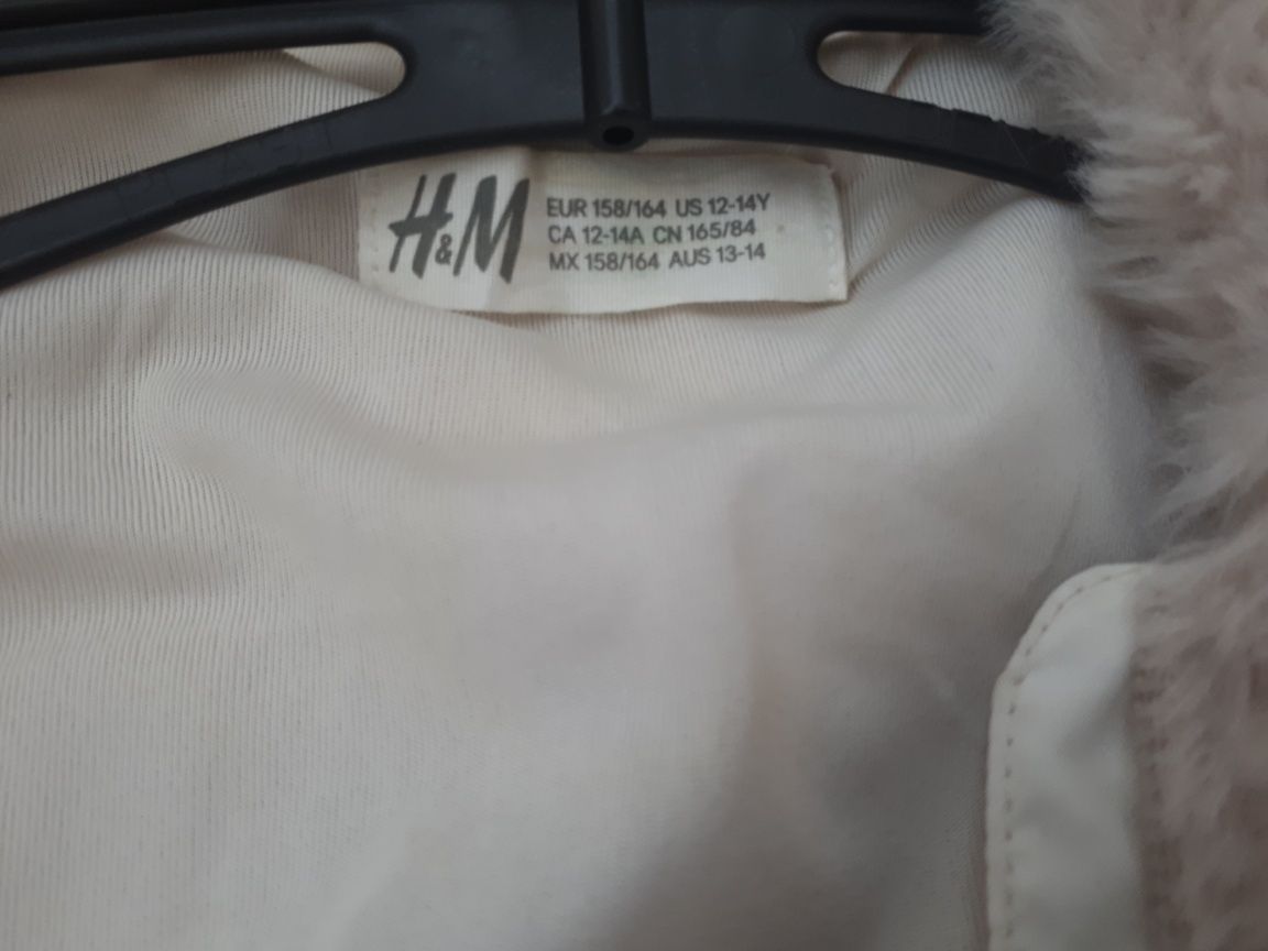 Jacheta H&M blăniță bej cu urechi rotunde pe gluga, 158/164, 12-14 ani