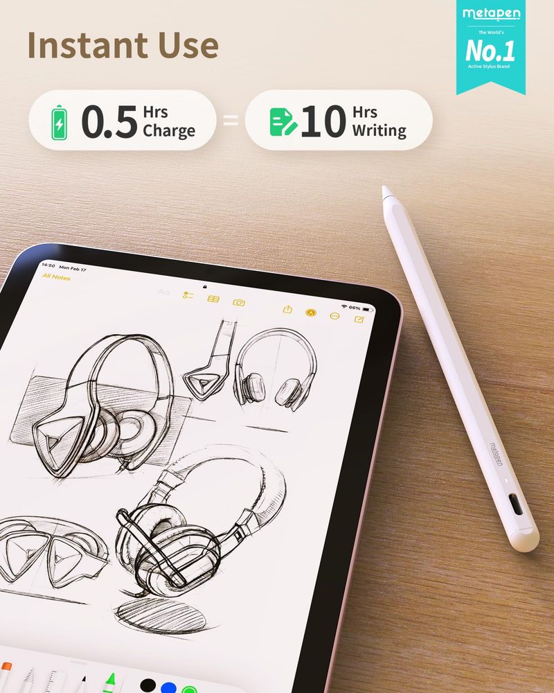 Metapen A8 Стилусl 0,1 мм без забавяне за Apple iPad/Pro/Air/mini,2xFC