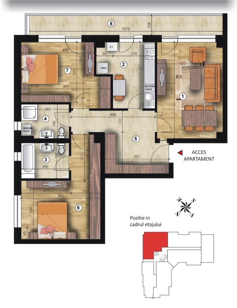 Apartament 3 camere, mobilat complet, modern si central + loc parcare