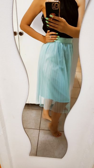 Fustă din tul cu talie înaltă - verde mentă